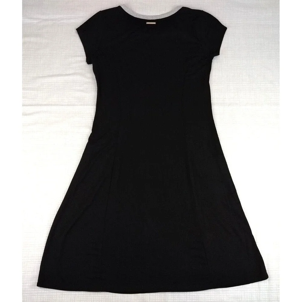 Michael Kors Jersey Knit Dress Womens S Black Silver‎ Metallic Neck Casual LBD